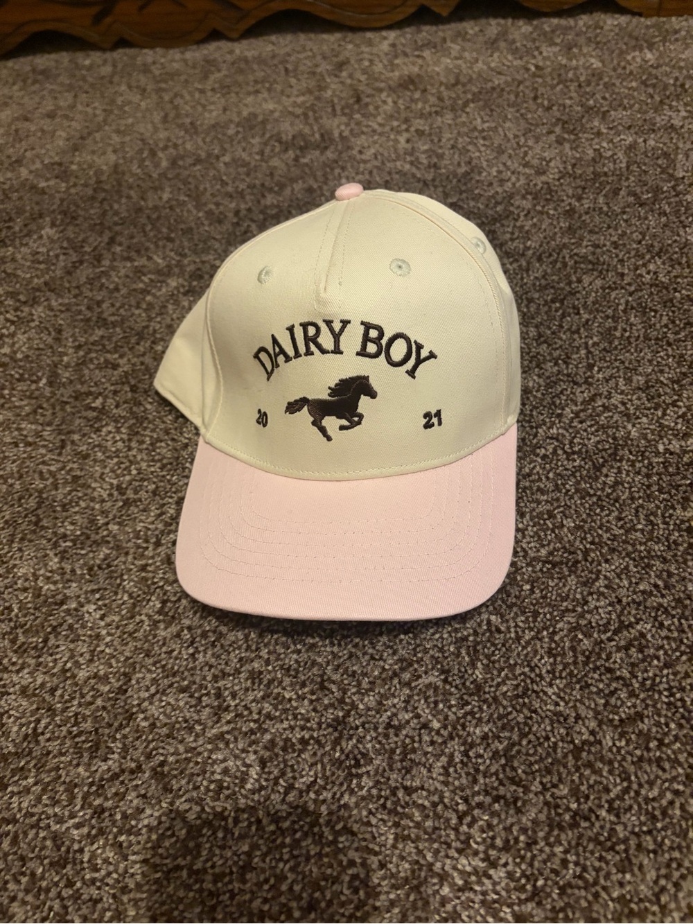 Dairy Boy Hat Snap Back in
Cream and Pink